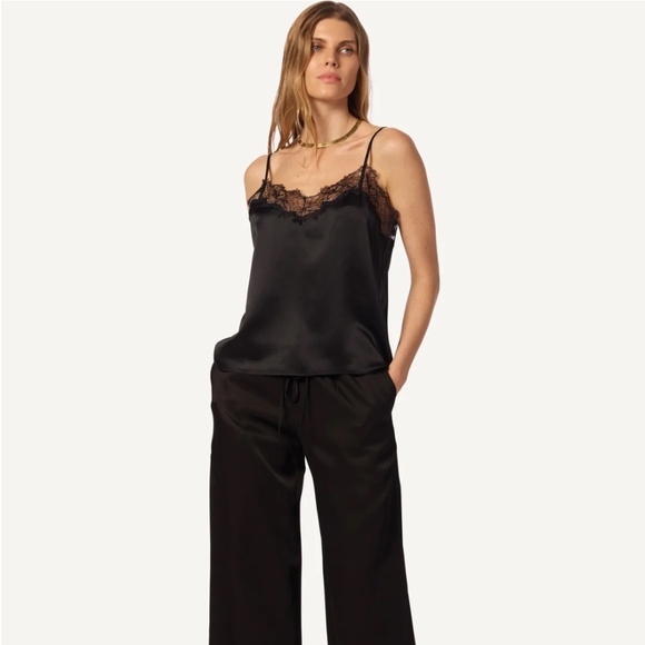 Sablyn Bobbi Lace Trim V Neck 100% Silk Cami Navy Blue Medium, Sexy Evening Tank - Picture 12 of 13